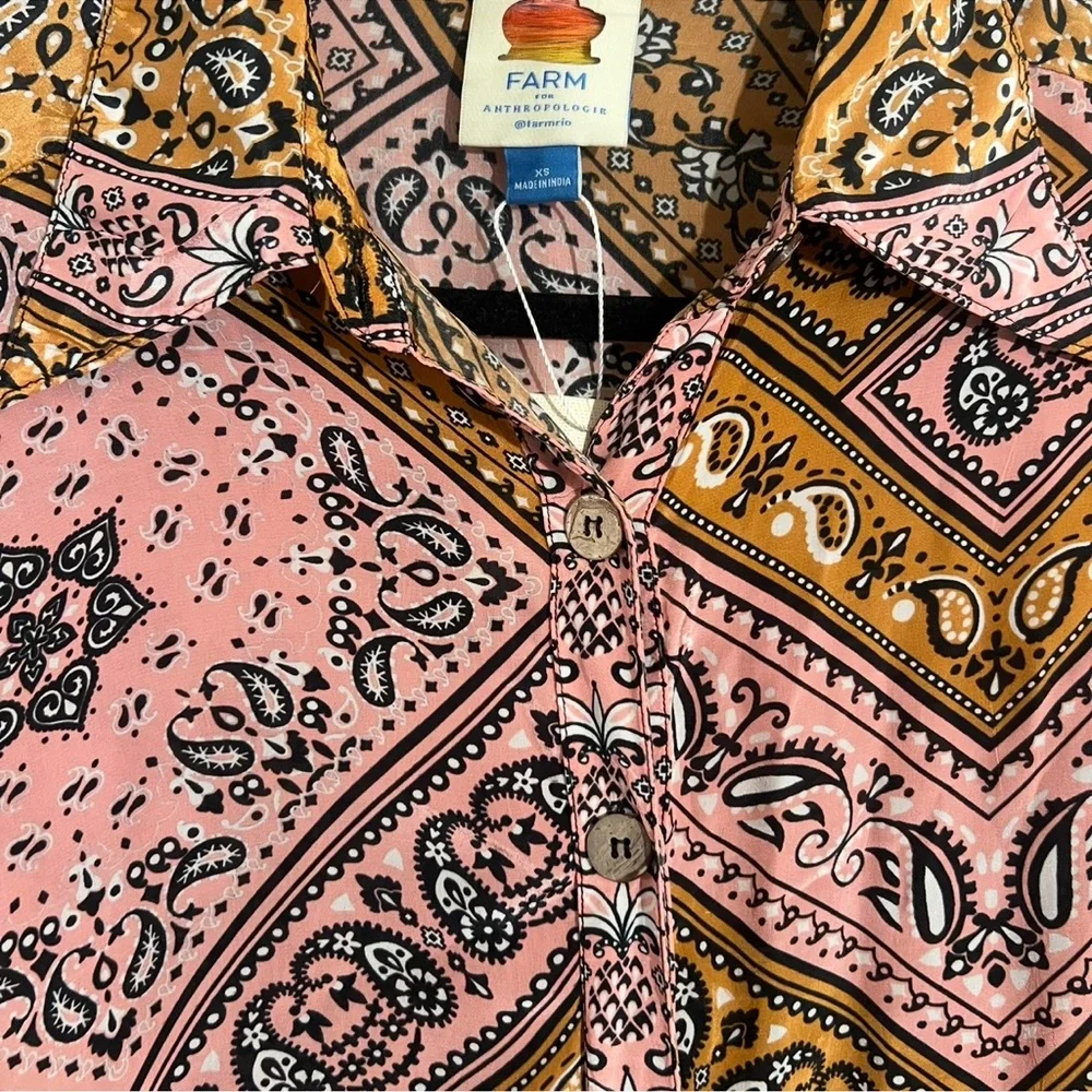 FARM Rio Paisley Buttondown Long Sleeve Shirt, NEW - Picture 6 of 13